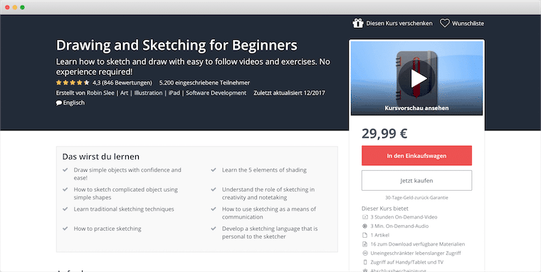  Online Zeichenkurs - 17 Onlinekurse zum Zeichnen im Vergleich 
