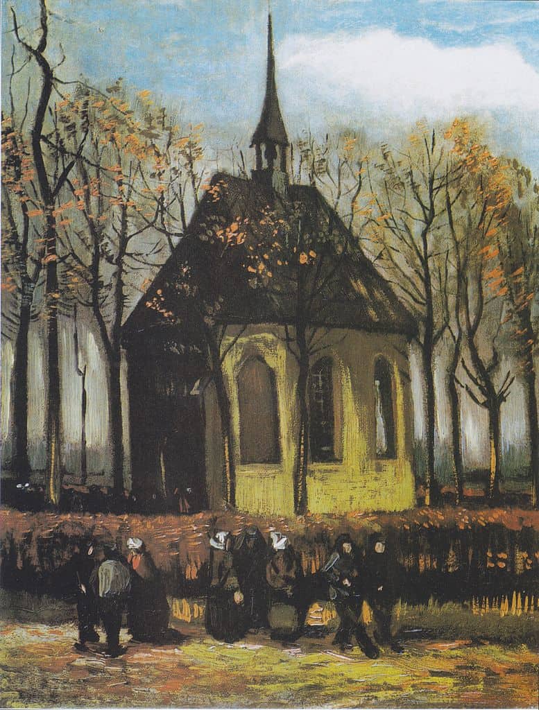 Van Gogh, Kirche von Nuenen mit Kirchgängern,1884
