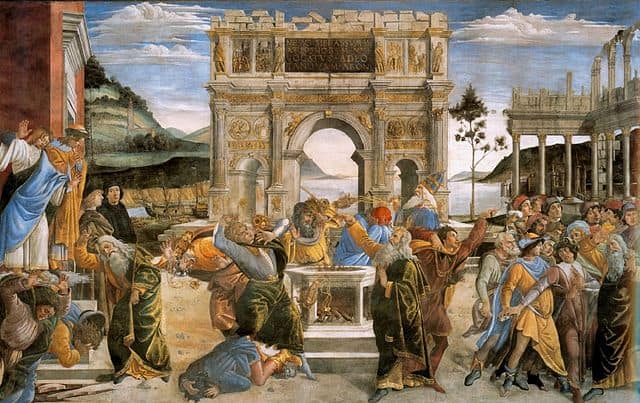 Sandro Botticelli, Die Bestrafung von Korach, Datan und Abiram, 1481:82