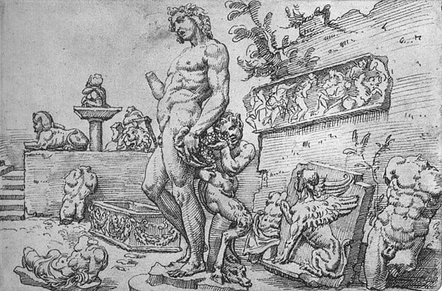 Zeichnung des Bacchus im Skulpturengarten von Jacopo Galli