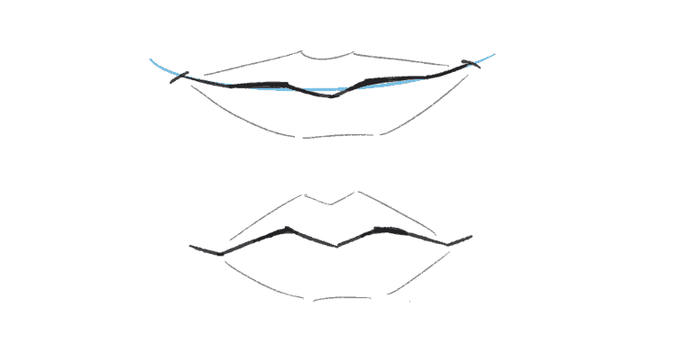 Überschneidungen beim Lippen zeichnen frontal