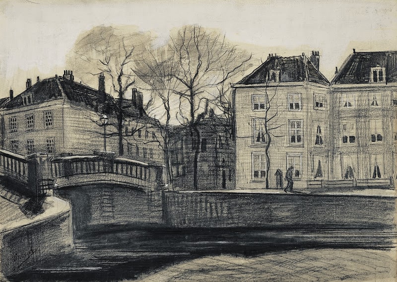 Vincent van Gogh, Brücke und Häuser an der Ecke Herengracht-Prinsessegracht, 1882