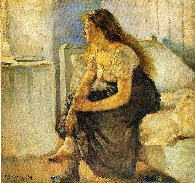 Edvard Munch, Morgen (Mädchen auf dem Bett sitzend), 1884