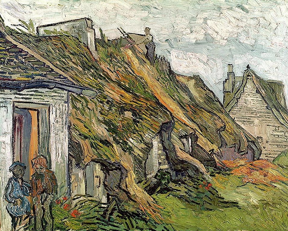 Vincent van Gogh, Strohgedeckte Sandsteinhütten in Chaponval, Juli 1890