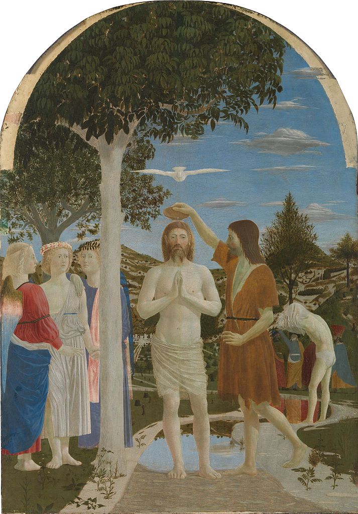 Pierro della Francesca, Christus wird von Johannes dem Täufer im Jordan getauft, nach 1451