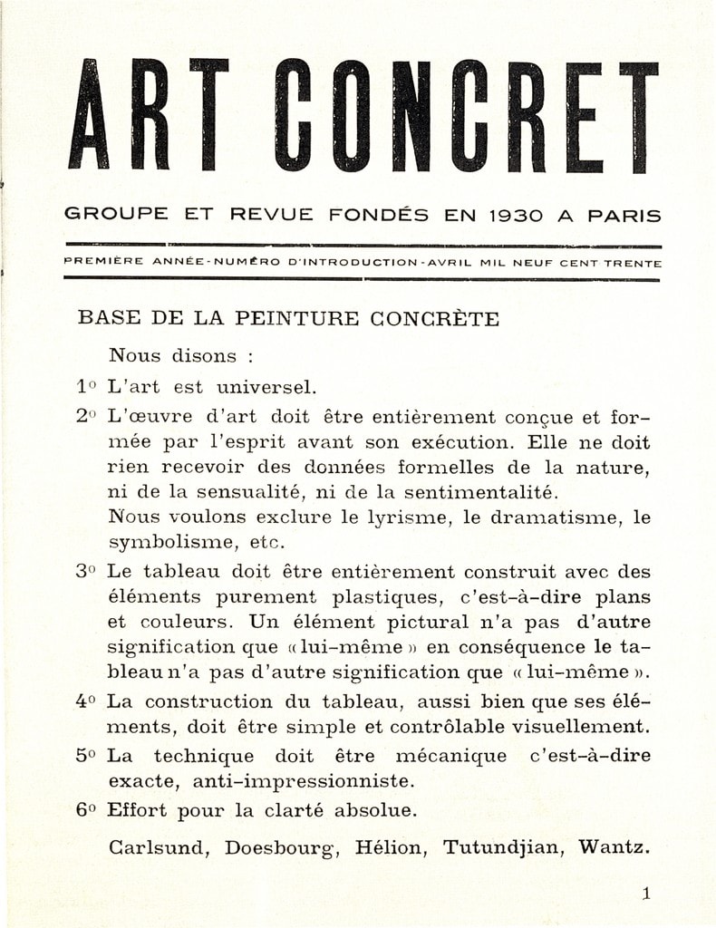 Art Concret Manifest, geschrieben von Theo von Doesburg