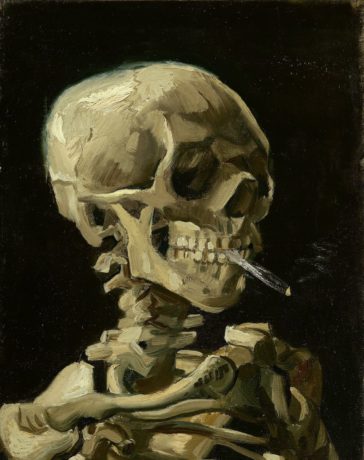 Vincent van Gogh, Kopf von einem Skelett mit brennender Zigarette, ca 1885-1886