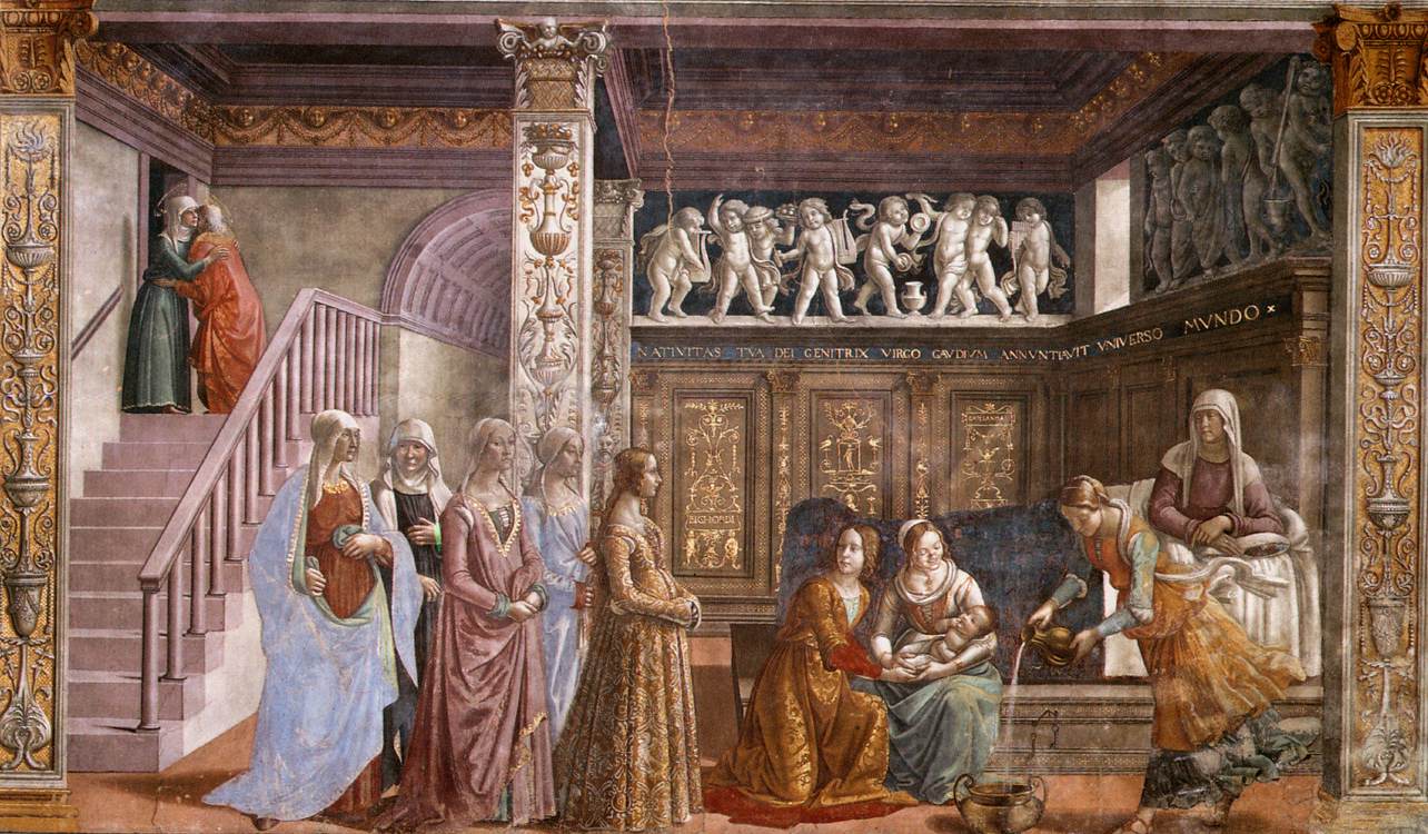 Domenico Ghirlandaio, Geburt der Jungfrau Maria, c. 1485-90, Fresko in Florenz
