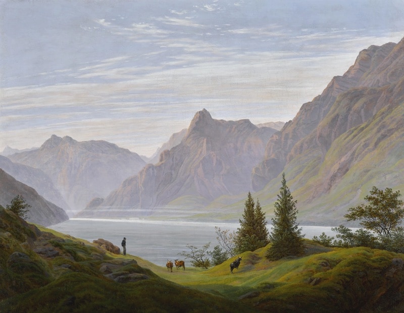 Caspar David Friedrich, Landschaft mit Bergsee, Morgen, um 1823 jpg