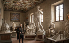 Alte Skulpturen in Kunstmuseum, schöne Fresken an der Decke, historische Kunst | Das kreative Universum.